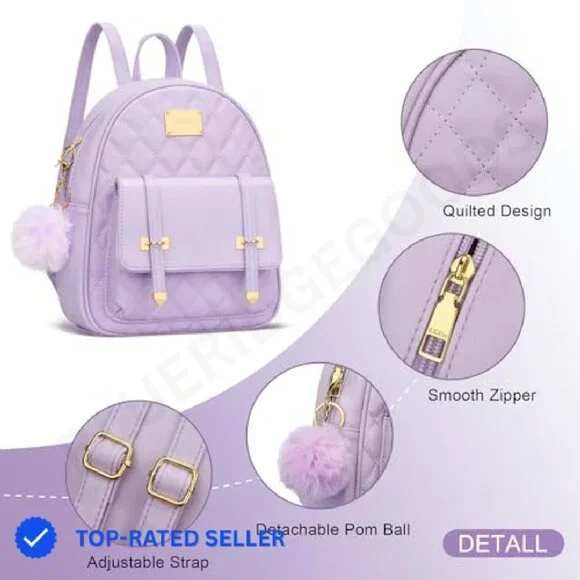 Vegan Leather Quilted Mini Backpack Daypack Trendy Y2K Chic  display picture 1